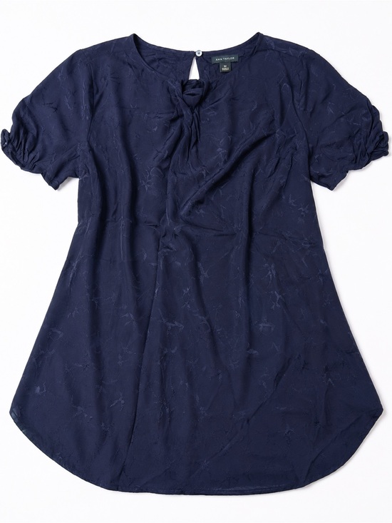 Ann Taylor Tops - Ann Taylor Navy Textured Bird Print Blouse | Medium | Feminine Workwear Chic